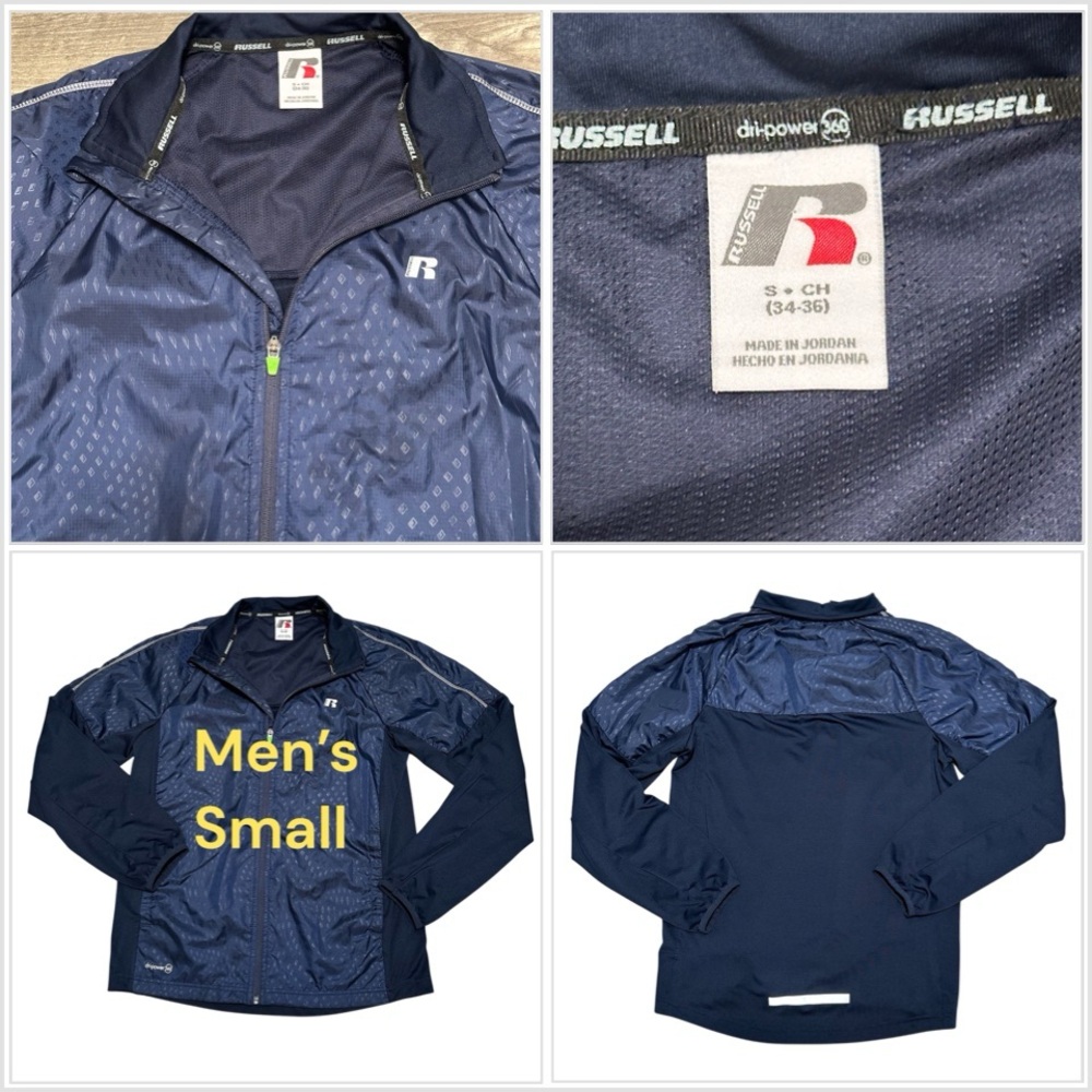 Men’s Russell Small 34 - 36 Full Zip Navy Blue Jacket Long Sleeve Dri-power 360